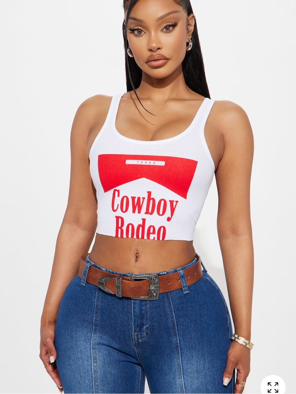 Fashion Nova White & Red 'Cowboy Rodeo' Crop Tank XS